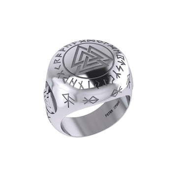 Norse Viking Valknut Silver Ring with Rune Symbols TRI2413 - Jewelry